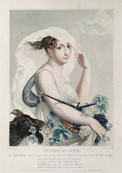 Vendemiaire (September-Oktober), erster Monat des republikanischen Kalenders, graviert von Tresca, um 1794 von Louis Lafitte